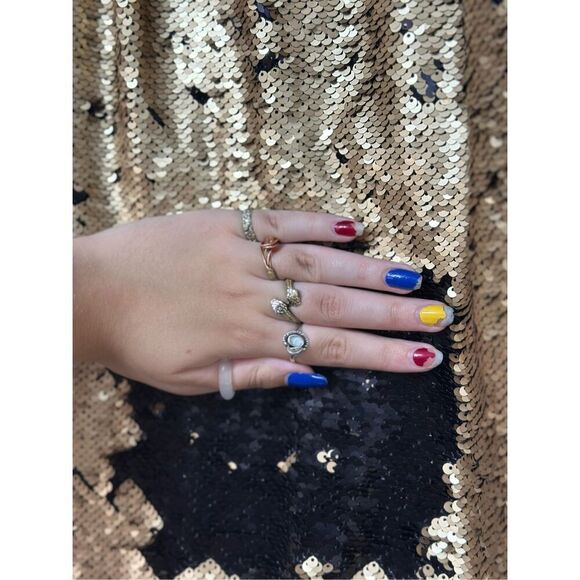 NWOT NBD Sequin Black & Gold Racerback High Slit Dress Women's Small - Picture 5 of 14